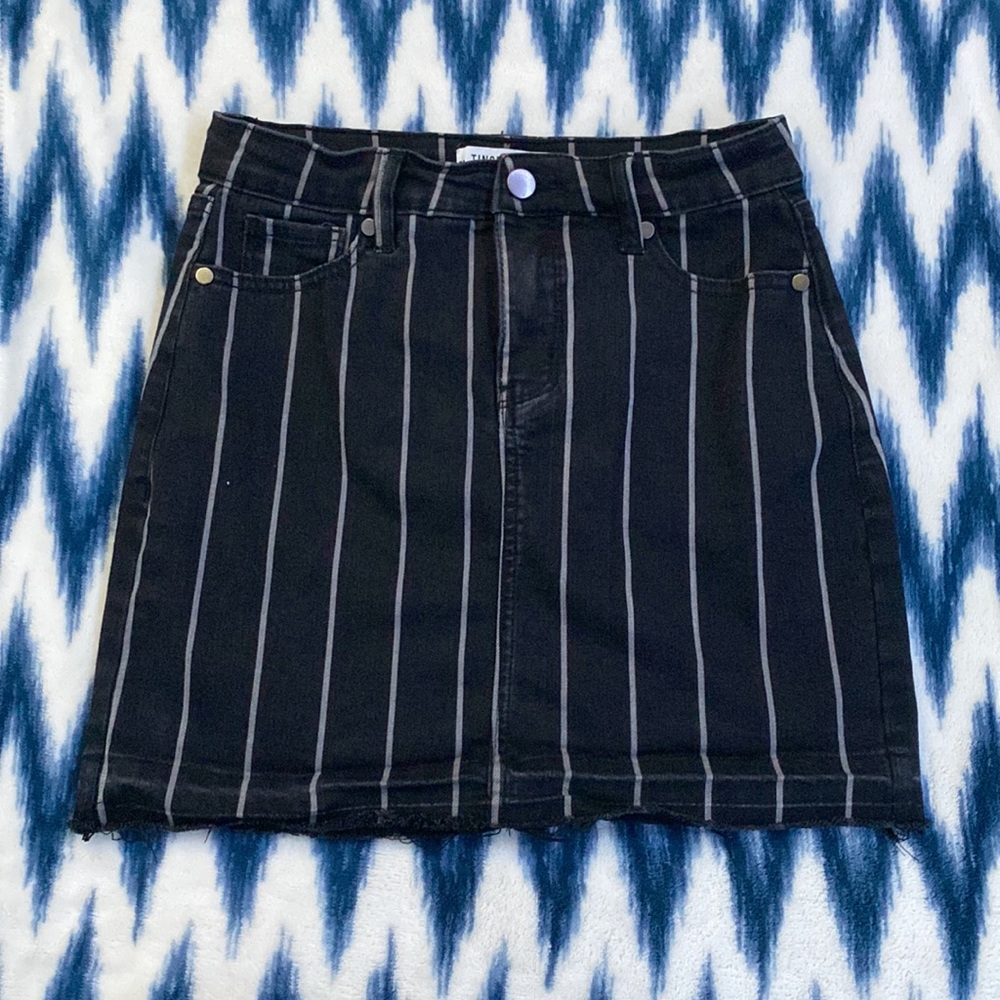 Black Striped Denim Mini Skirt